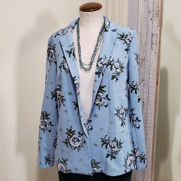 H&M DIVIDED Floral Oversize Blazer Light Blue 6